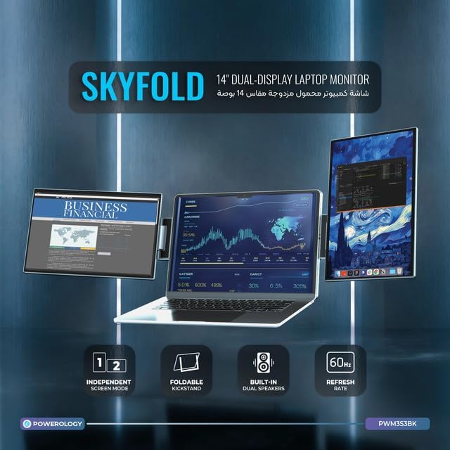 Powerology SkyFold 14" Dual Display Laptop Monitor - W Stooore