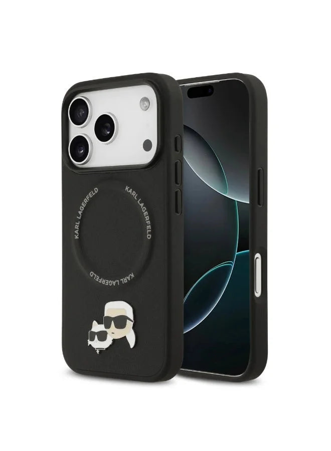 Karl Lagerfeld PU Leather Case With Karl & Choupette Head Pins – iPhone 17 Pro - Black