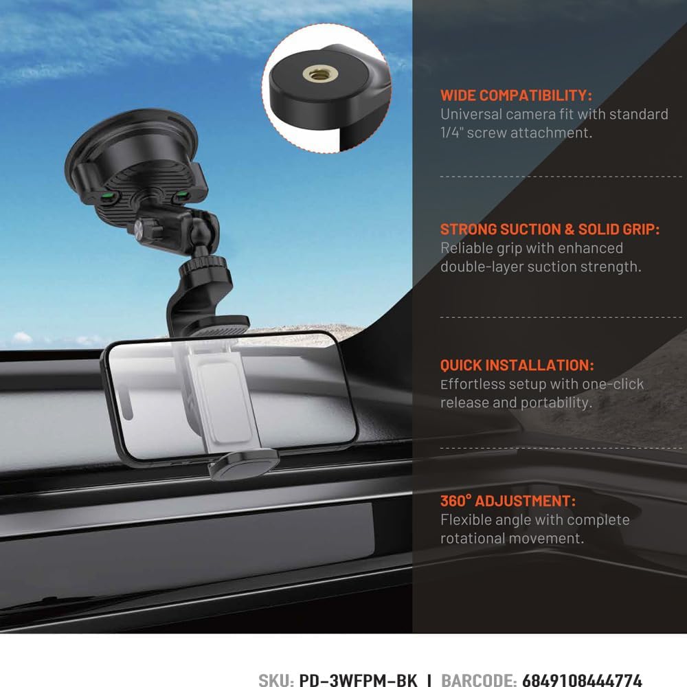 Porodo Dashboard Windshield Exterior Phone & Camera Mount - W Stooore