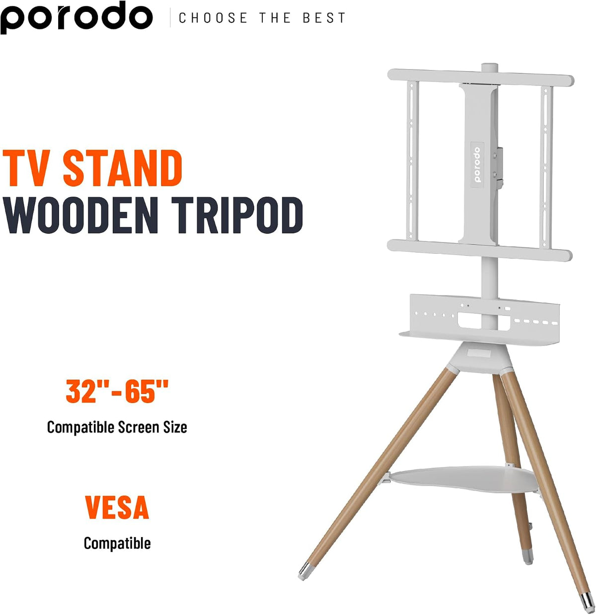 Porodo TV Stand Wooden Tripod - W Stooore