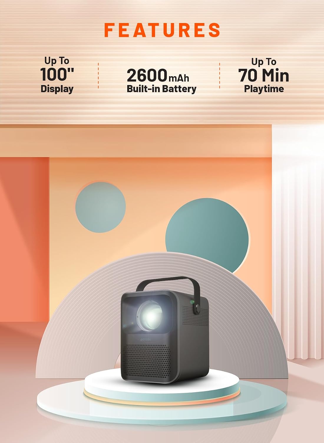 Porodo Lifestyle  Full HD Portable Projector - W Stooore