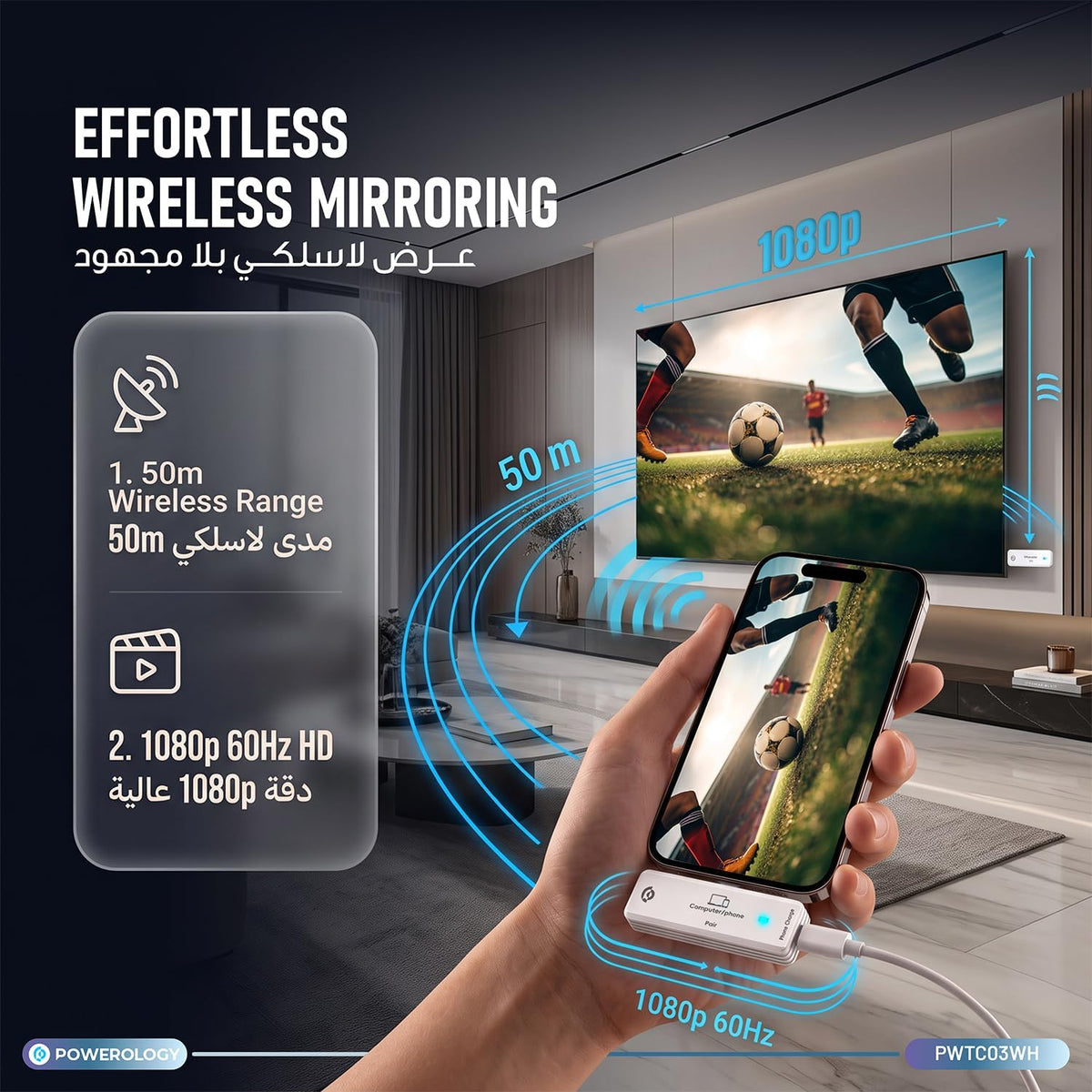 Powerology AIROMA USB-C to HDMI Wireless Display Adapter - W Stooore