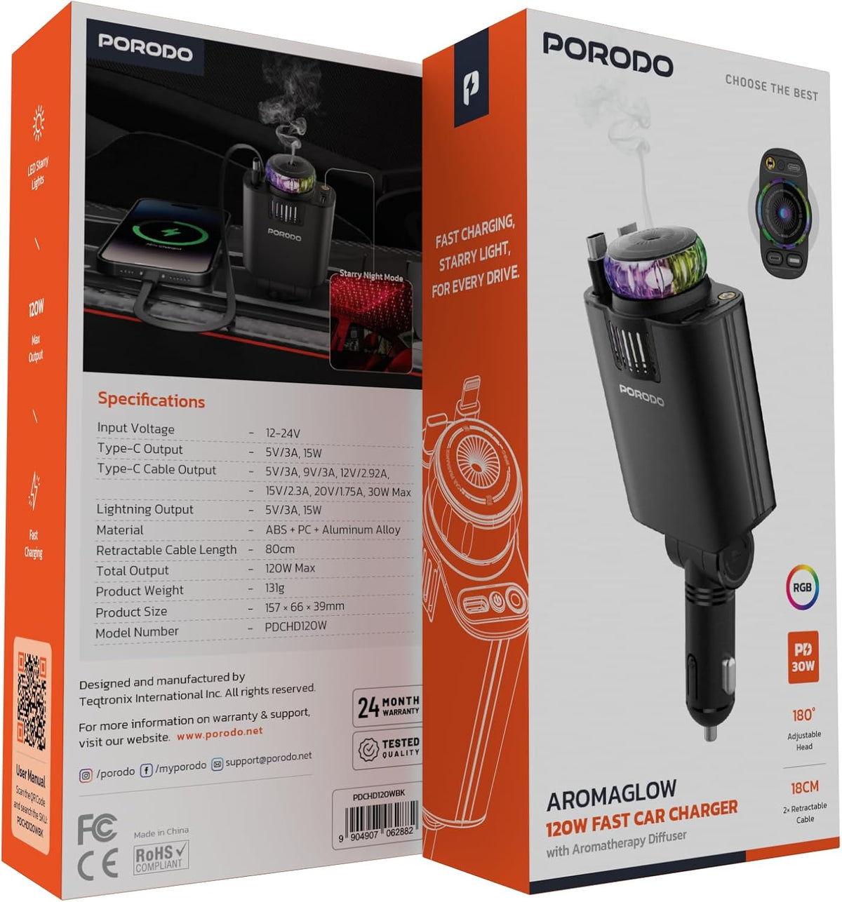 Porodo AROMAGLOW 120W Fast Car Charger - W Stooore