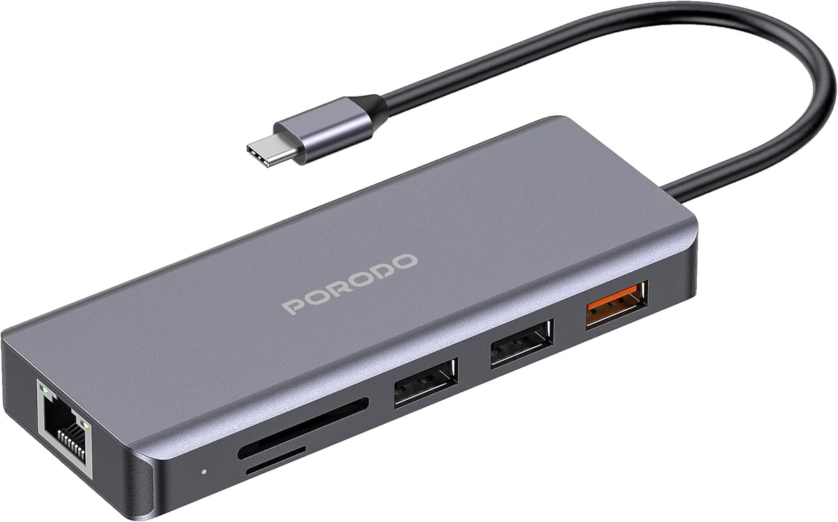 موزع بوردو 9 في 1 بمنفذ HDMI وإيثرنت وUSB-C - رمادي