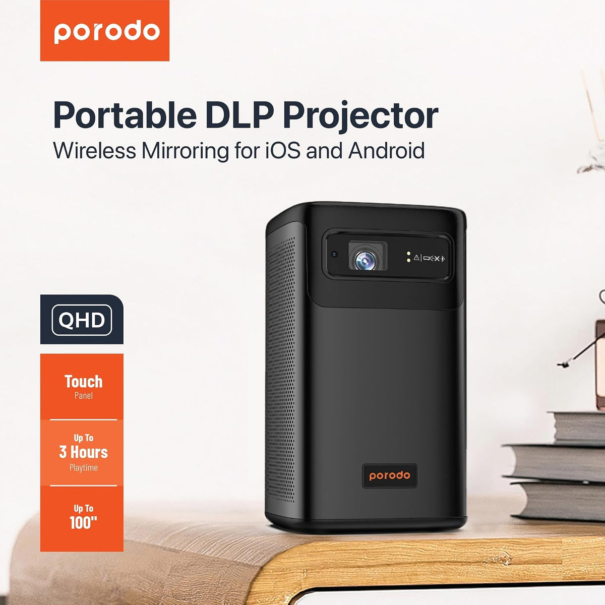 Porodo Protable DLP Projector Wireless Mirroring for IOS And Android - W Stooore