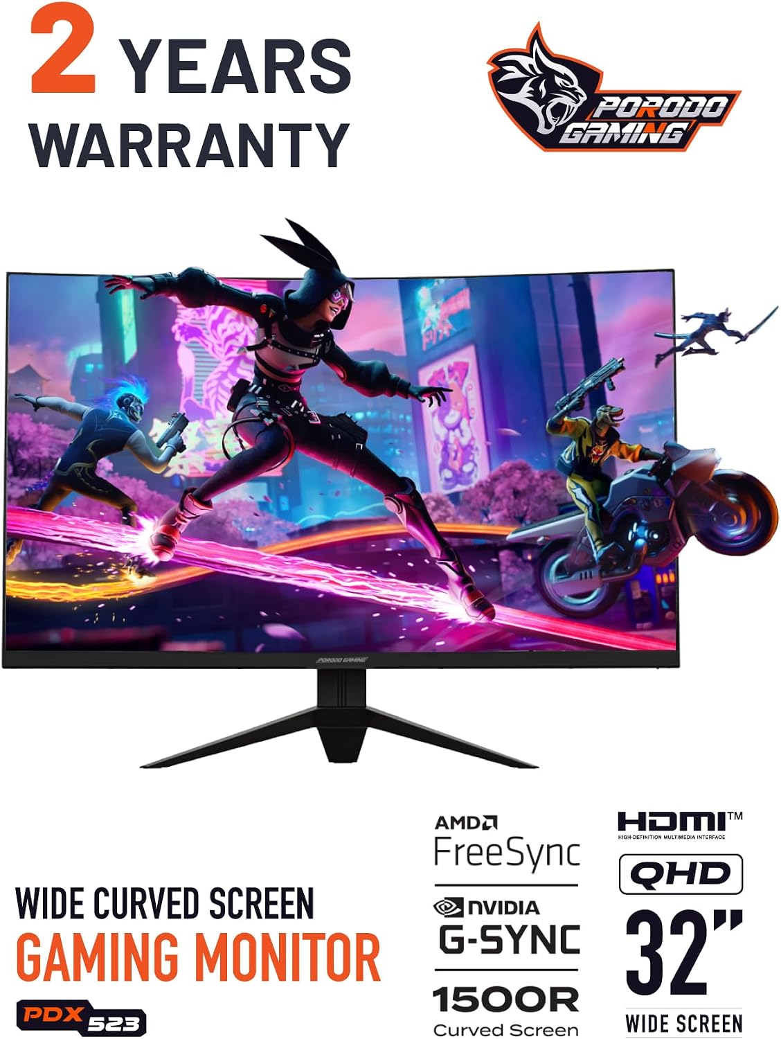 Porodo Gaming 180Hz Gaming Monitor Wide-Curved QHD Monitor 32" - W Stooore