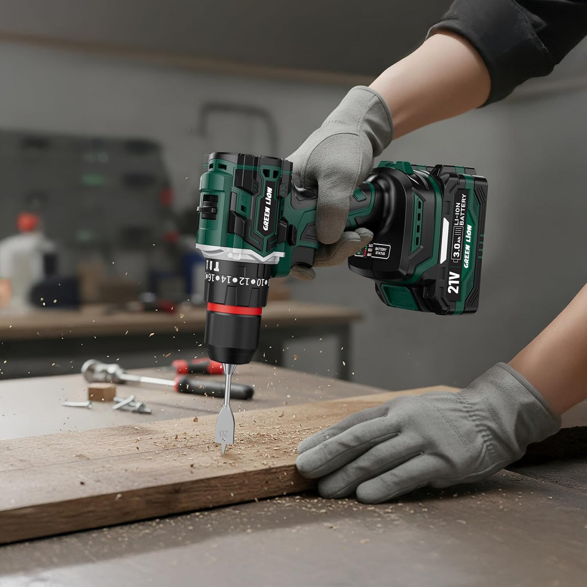 Green Lion GD-12 EDGE PRO Cordless Hammer Drill 2*21V 3.0Ah Battery - W Stooore