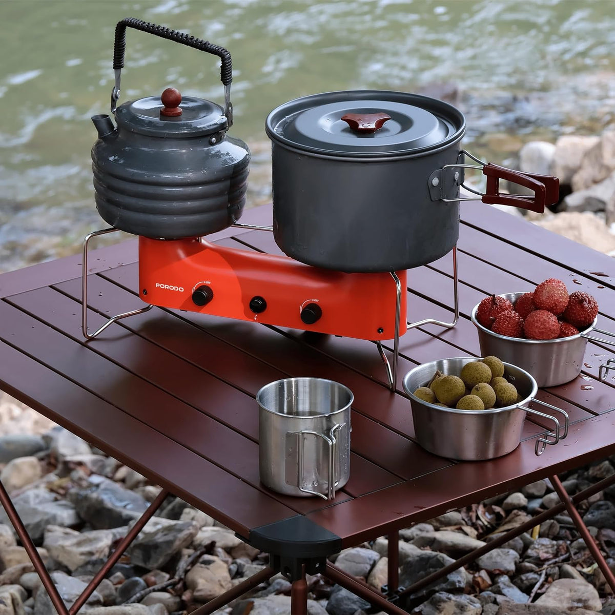 Porodo Lifestyle Dual burner camping gas stove - Orange