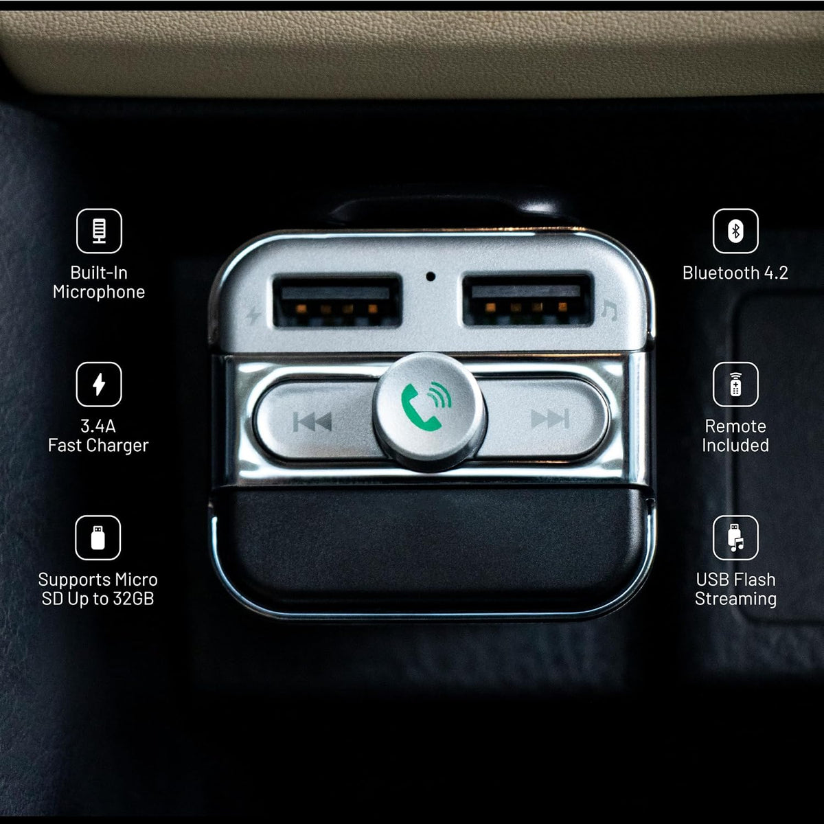 Porodo FM Transmitter and Fast Charging Car Charger 3.4 amp / 15W - W Stooore