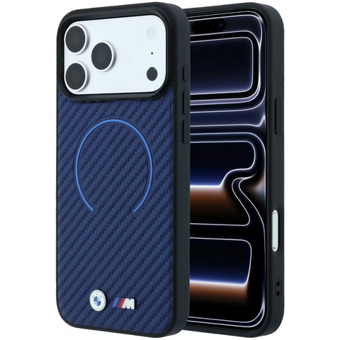 BMW Magsafe PU Carbon Hard Case With Metal Logos – iPhone 18 Pro - NAVY BLUE