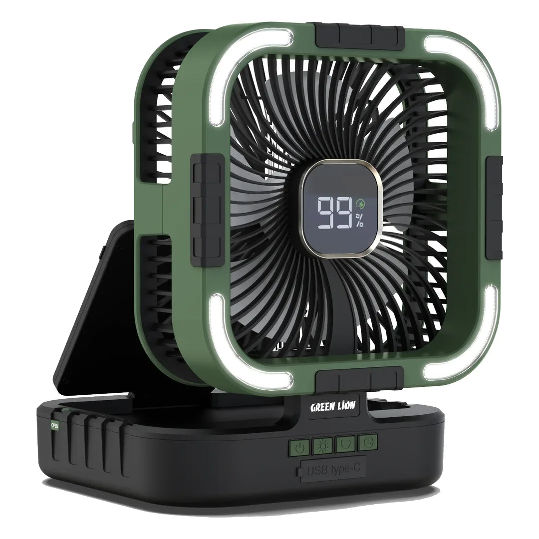 Green Lion 3 in 1 Solar Fan - Fan | Light | Power Bank - W Stooore