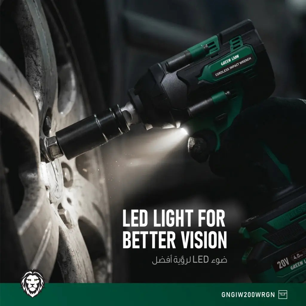 Green Lion GIW-200 Cordless Impact Wrench with Torque 20V 2*4.0Ah Battery - W Stooore