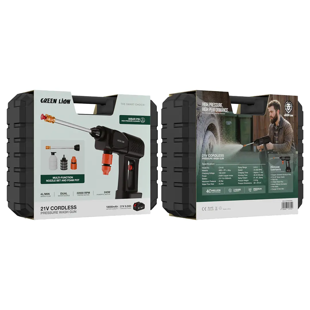 Green Lion 21V Cordless Pressure Wash Gun 18000mAh , 4L , 240W - W Stooore