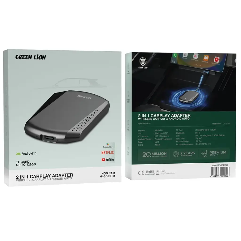 Green Lion 2 IN 1 CarPlay Adapter 4GB Ram 64GB Rom - W Stooore
