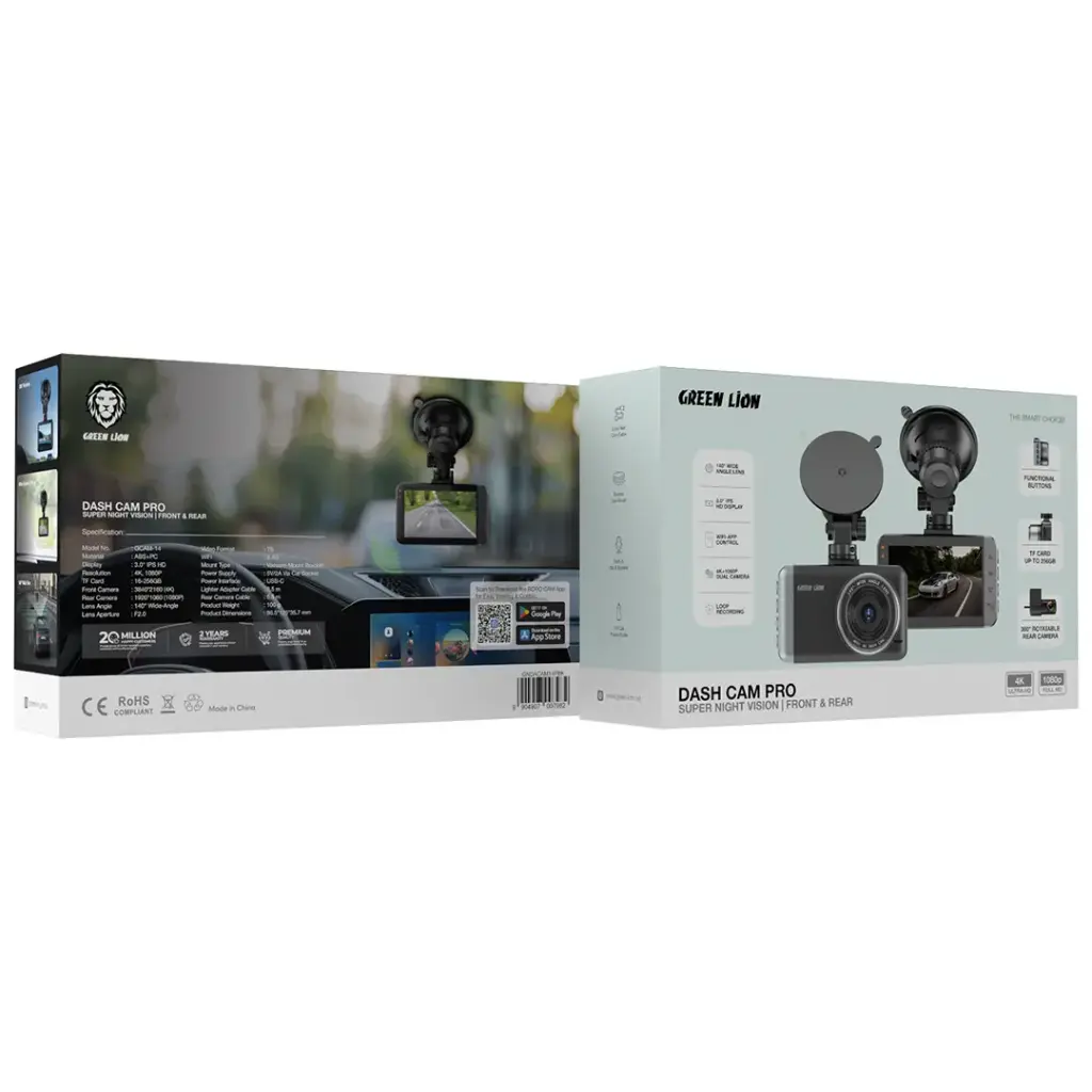 Green Lion Dash Cam Pro Front and Rear - W Stooore