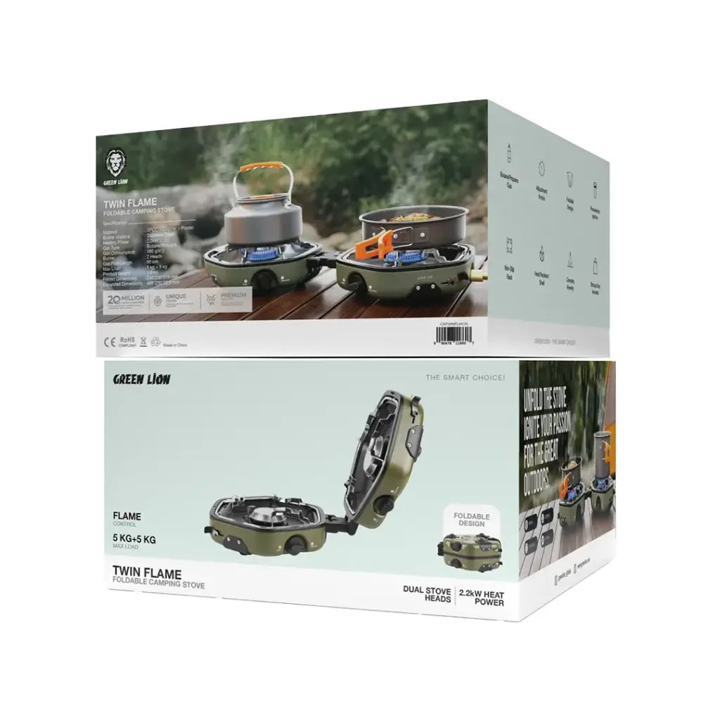 Green Lion Twin Flame Foldable Camping Stove - W Stooore