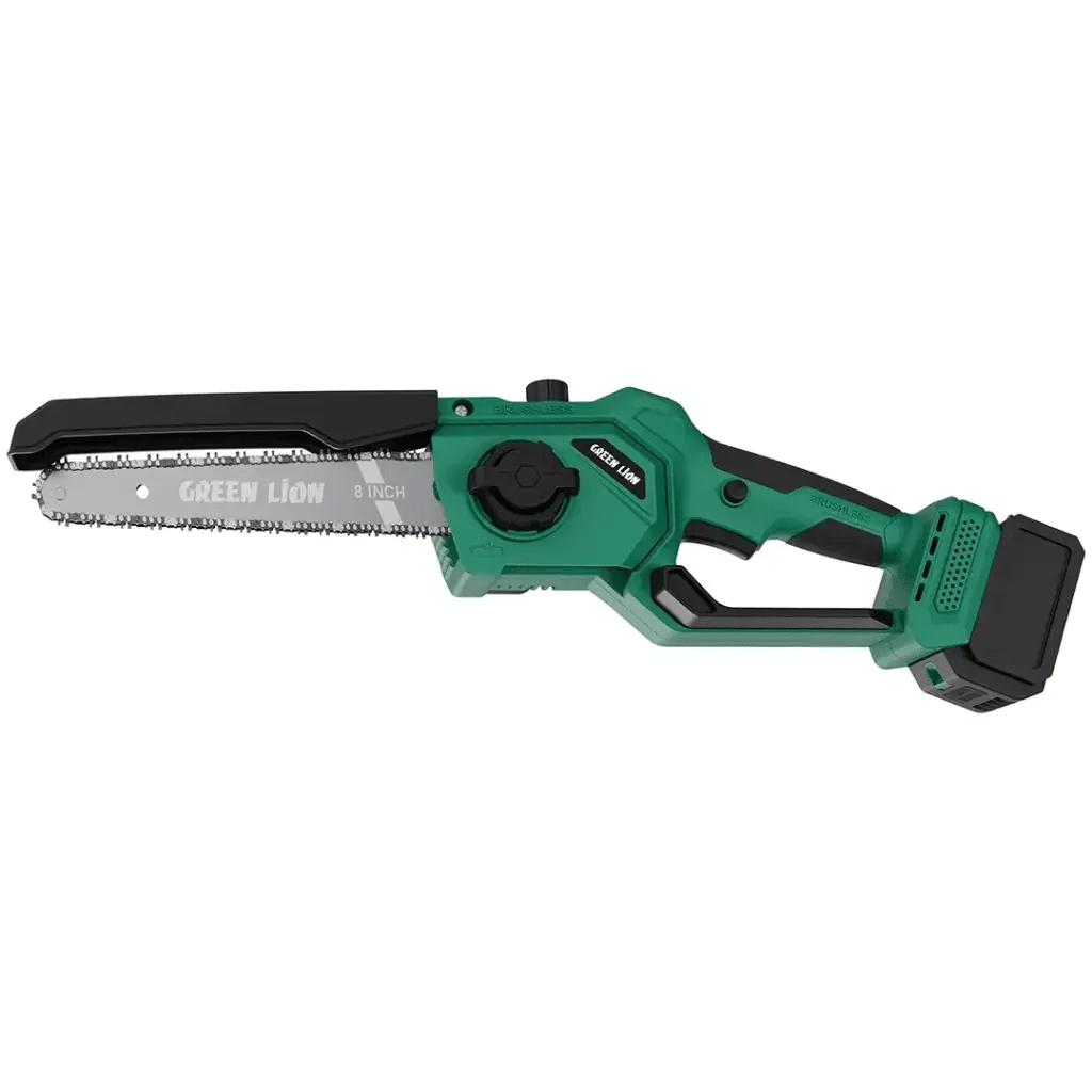 Green Lion GES-8 Brushless Cordless Chainsaw - 8" Bar Length - 2*21V 3.0Ah Battery - W Stooore