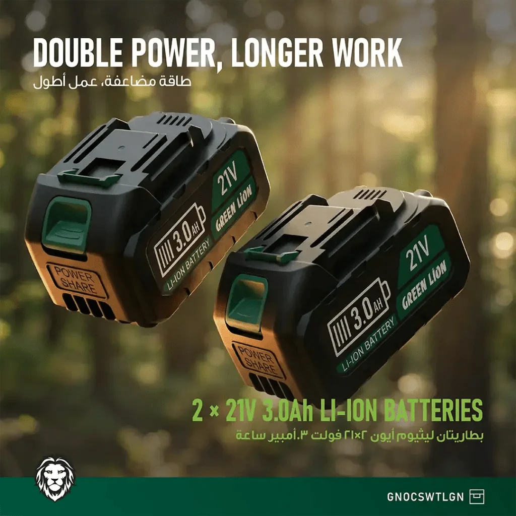 Green Lion GES-8 Brushless Cordless Chainsaw - 8" Bar Length - 2*21V 3.0Ah Battery - W Stooore