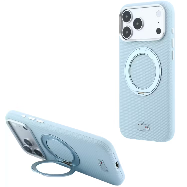 Lacoste Magsafe Iconic Petit Pique Hard Case With 360° Rotating Ring Stand – iPhone 18 Pro/17 Pro - Sky Blue