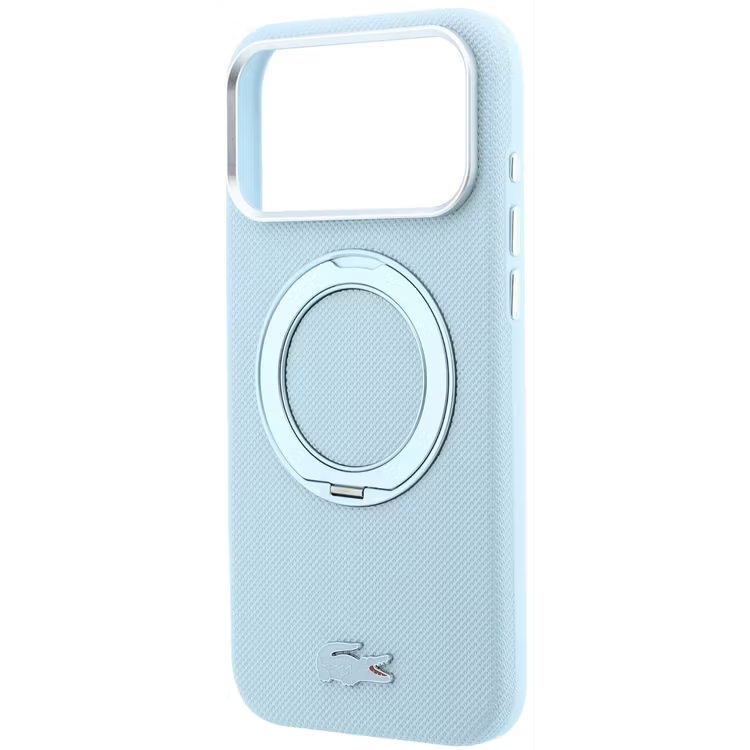 Lacoste Magsafe Iconic Petit Pique Hard Case With 360° Rotating Ring Stand – iPhone 18 Pro Max/17 Pro Max - Sky Blue