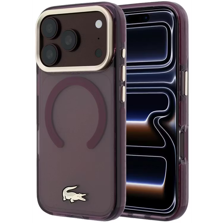 Lacoste Magsafe IML Transparent Hard Case With Green Shockproof Edges – iPhone 18 Pro/17 Pro - Burgundy