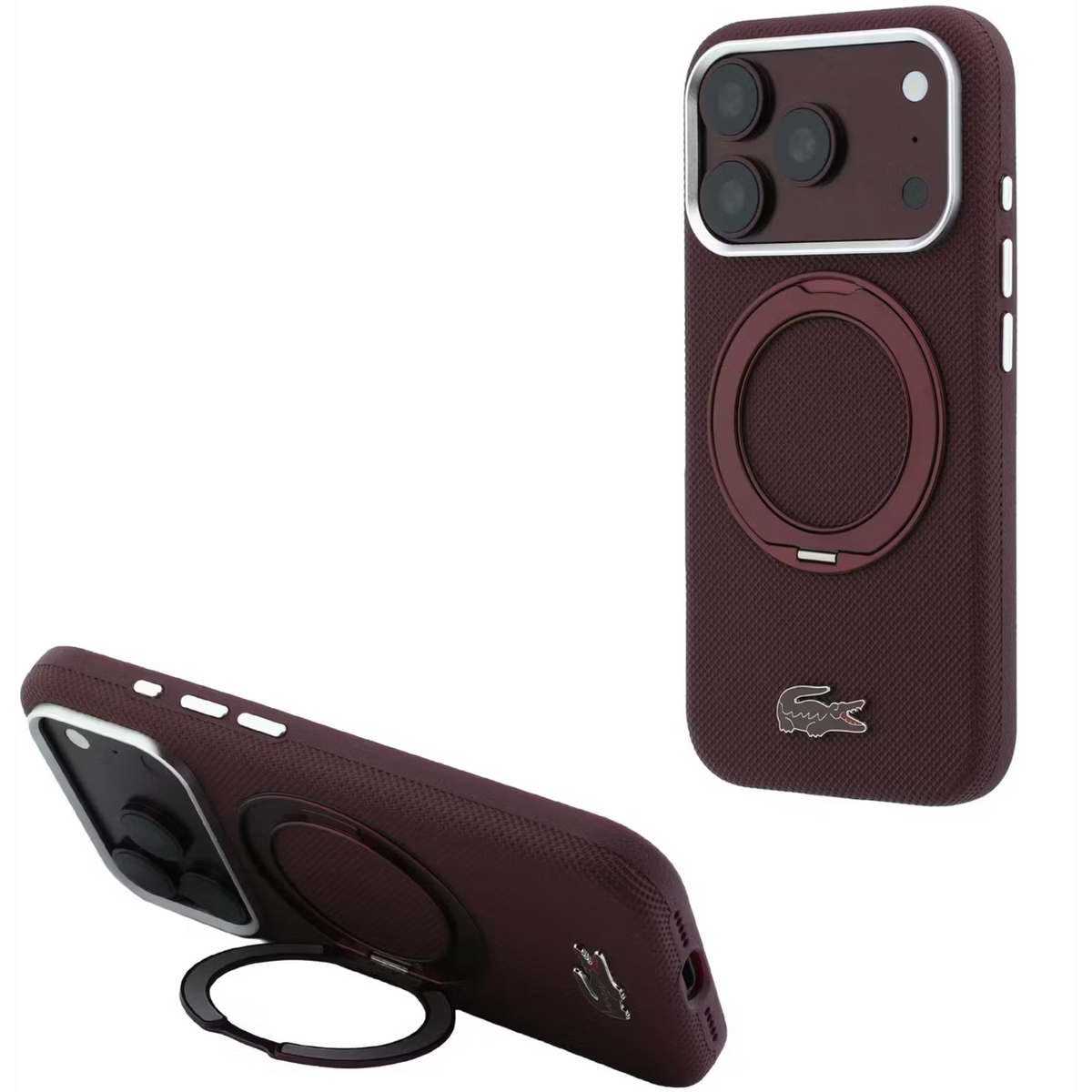 Lacoste Magsafe Iconic Petit Pique Hard Case With 360° Rotating Ring Stand – iPhone 18 Pro Max/17 Pro Max - Burgundy