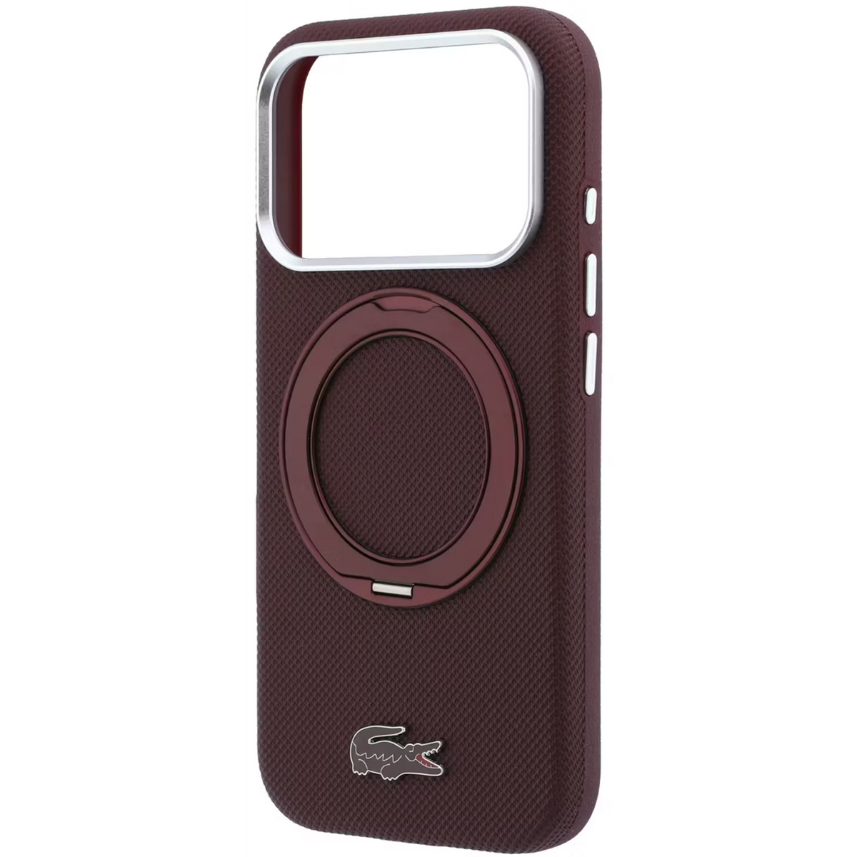 Lacoste Magsafe Iconic Petit Pique Hard Case With 360° Rotating Ring Stand – iPhone 18 Pro/17 Pro - Burgundy