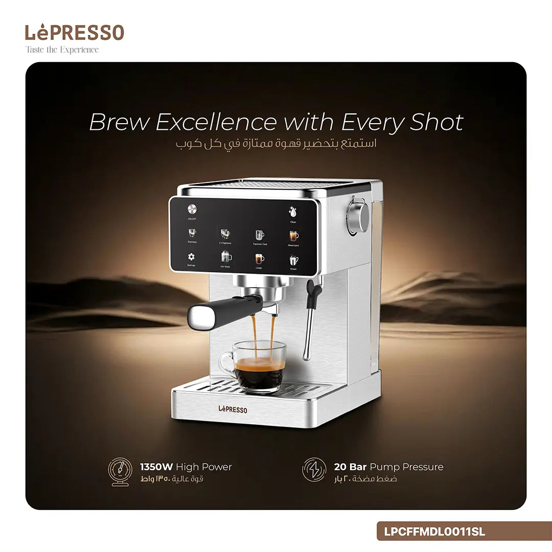 LePresso ماكينة فاخرة
ماكينة إسبريسو مع عصا تبخير - فضي