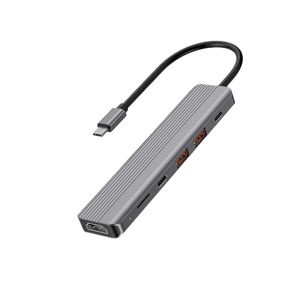 موزع باورولوجي 6 في 1 سليم بمنفذ HDMI 4K وUSB-C لنقل البيانات بسرعة 10 جيجابت في الثانية - رمادي
