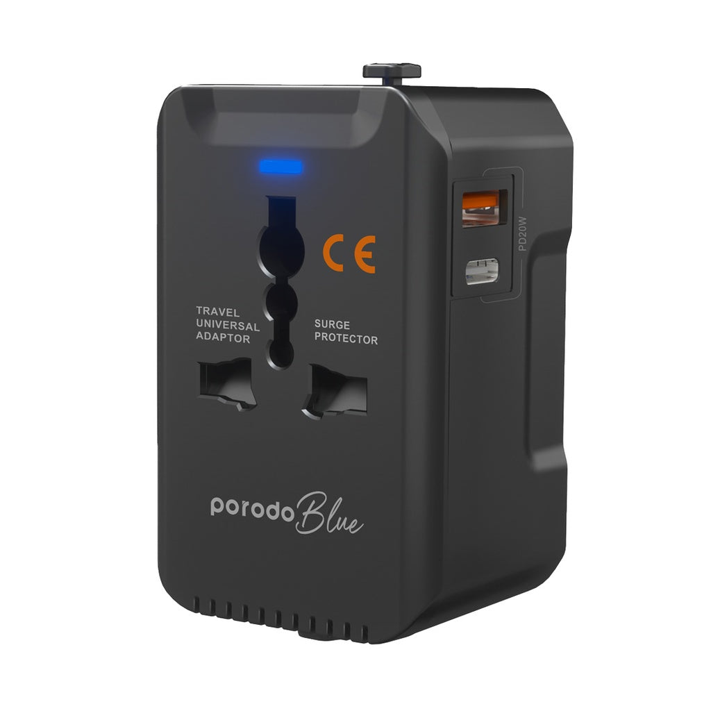 Porodo Dual Port Universal Fast Charger Eu | Us | Uk | Au - Black