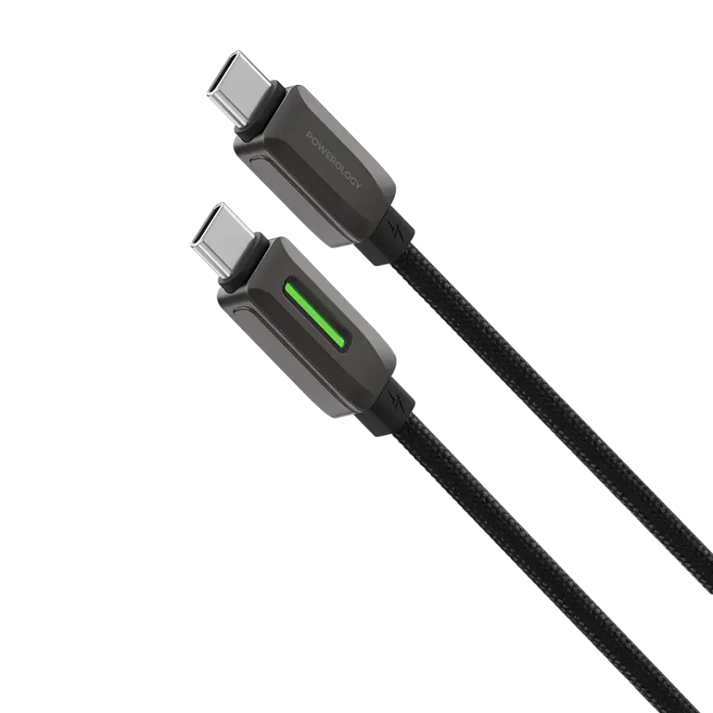 كيبل باورولوجي مضفر USB-C إلى USB-C بقوة 60 واط - أسود