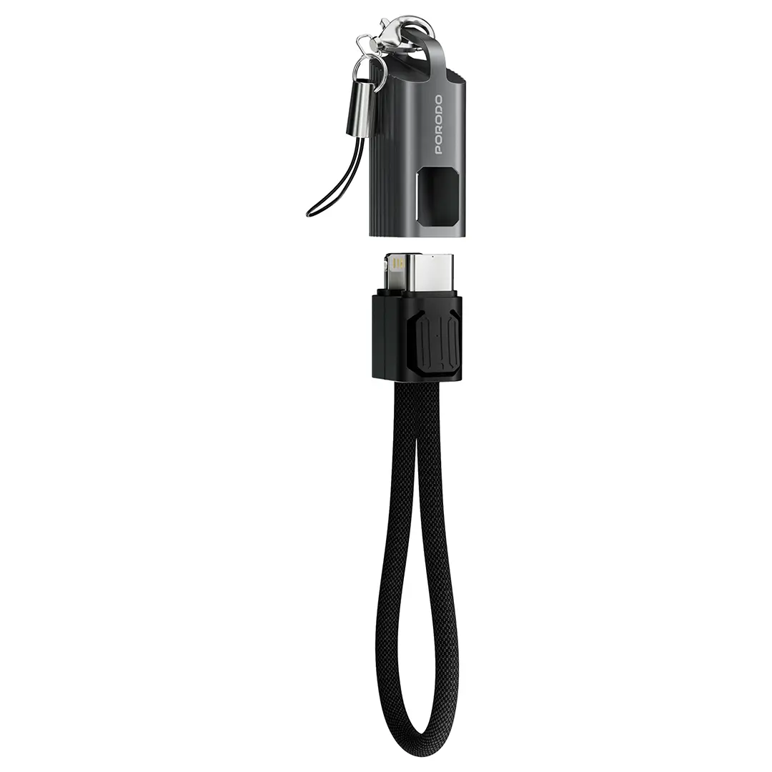 كابل بيانات بورودو تشارج لوب بميدالية مفاتيح، من USB-C إلى Lightning - أسود