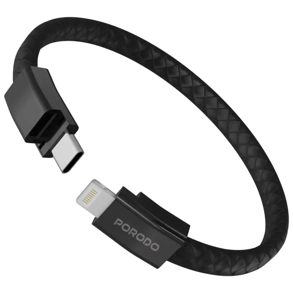 كابل بورودو USB-C إلى Lightning بتصميم سوار مع مشبك فولاذي مغناطيسي - أسود