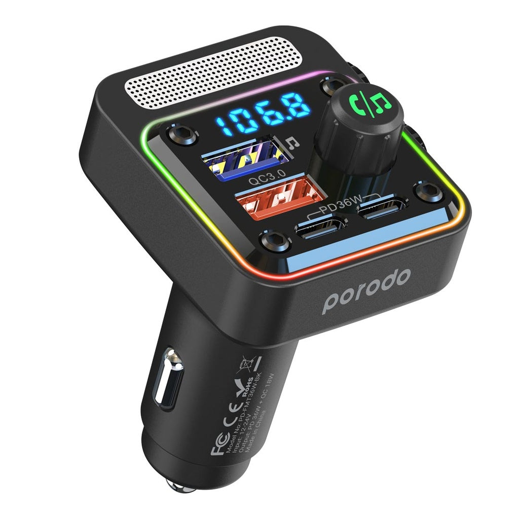 شاحن سيارة بورودو سريع الشحن بمنفذين USB-C و USB-A - أسود