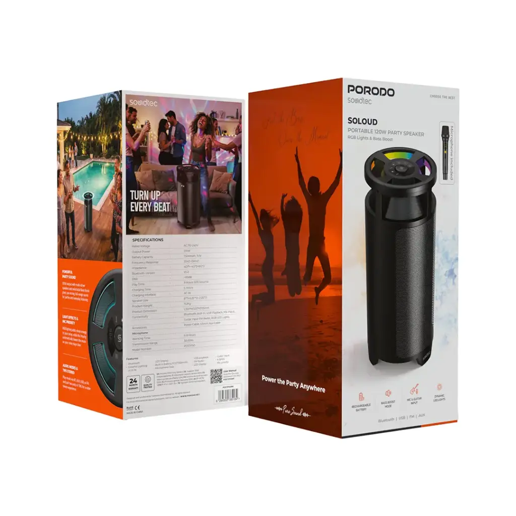 Porodo Soundtec SoLoud Portable 120W Party Speaker - W Stooore