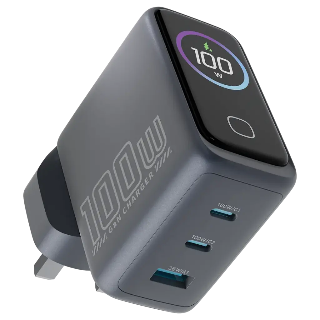 شاحن الحائط Voltflow 100W AVS GaN من باورولوجي - رمادي