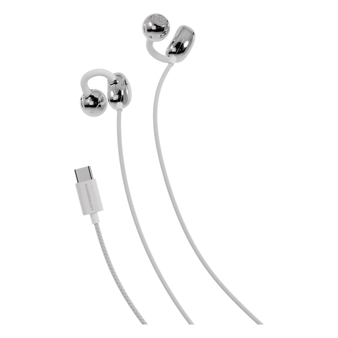Powerology Voro Earhook USB-C Wired Earphones - White