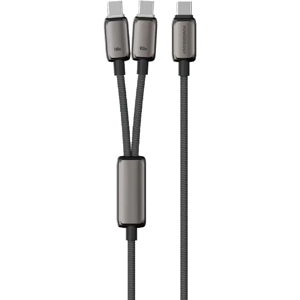 كابل باورولوجي زينكو سيريز 2 في 1 بمنفذين USB-C - رمادي داكن