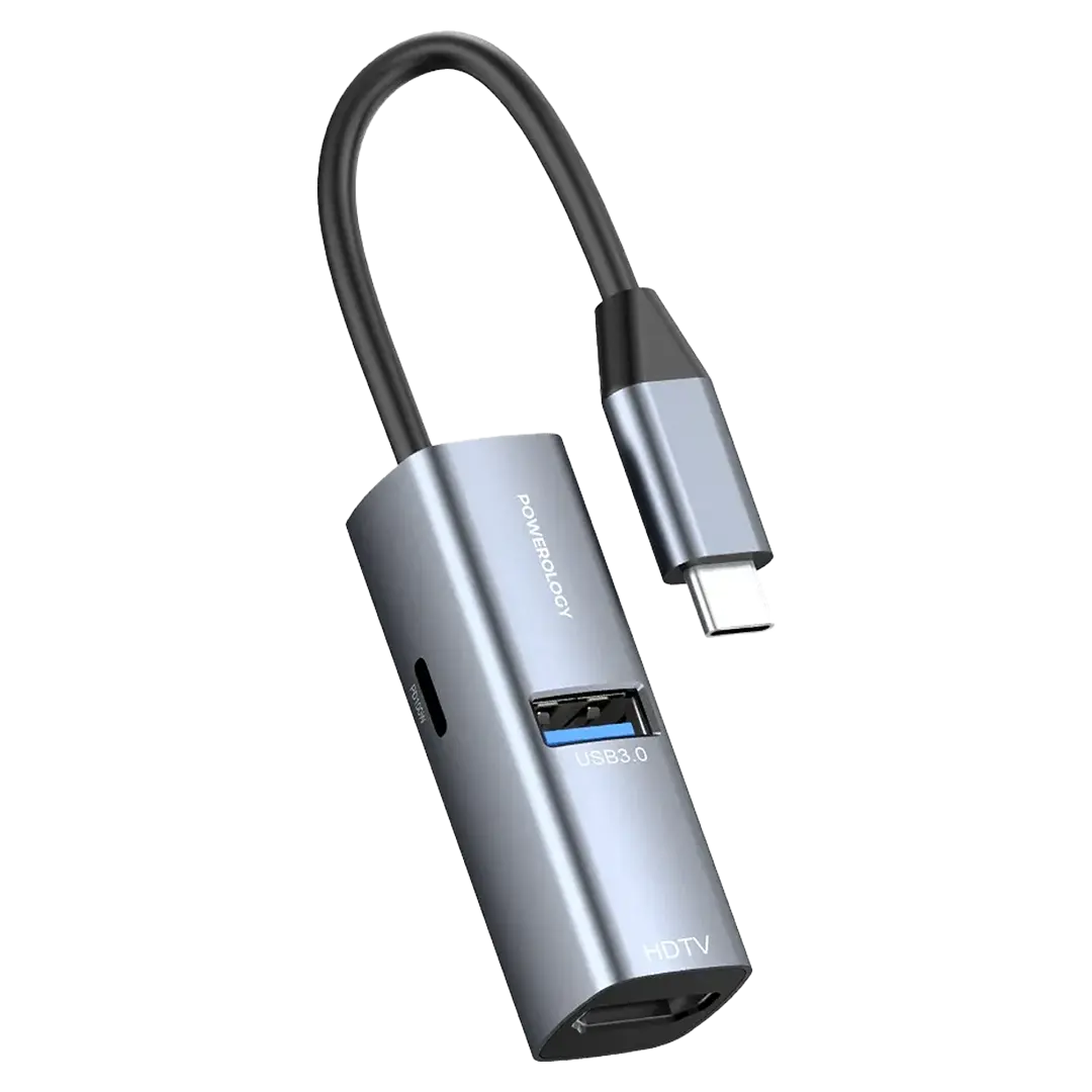 موزع USB-C ميني من الألمنيوم من باورولوجي - أسود