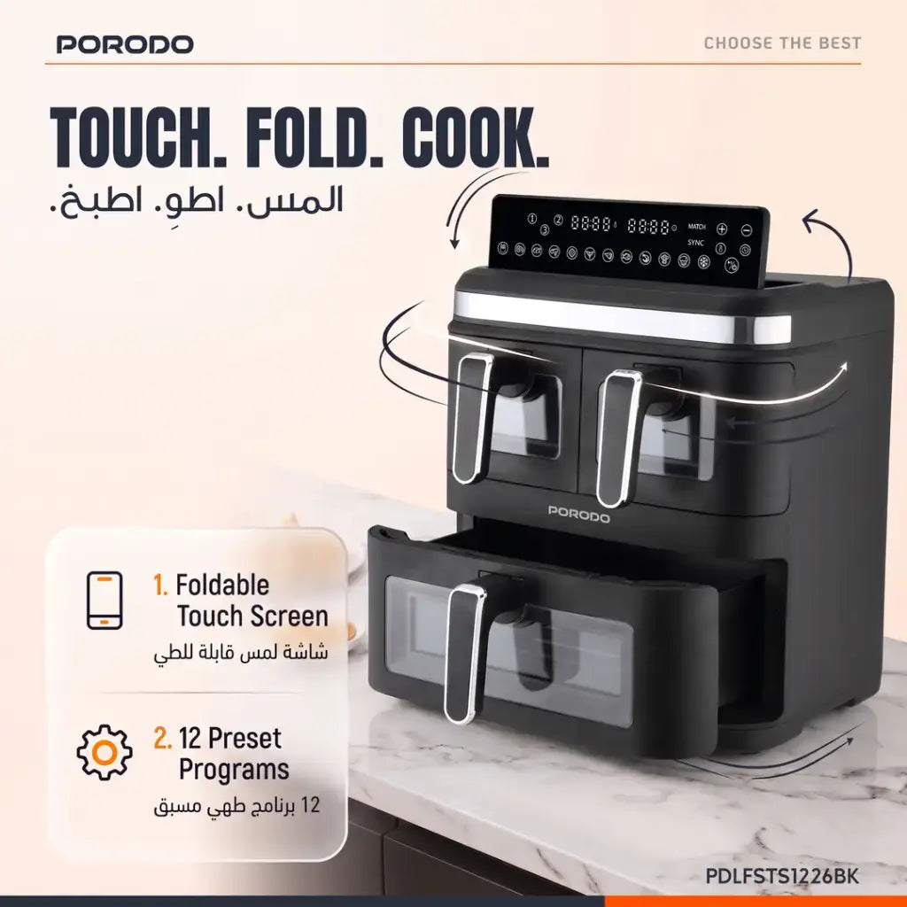 Porodo Lifestyle Crispio Triple Basket Non-Stick Air Fryer - W Stooore