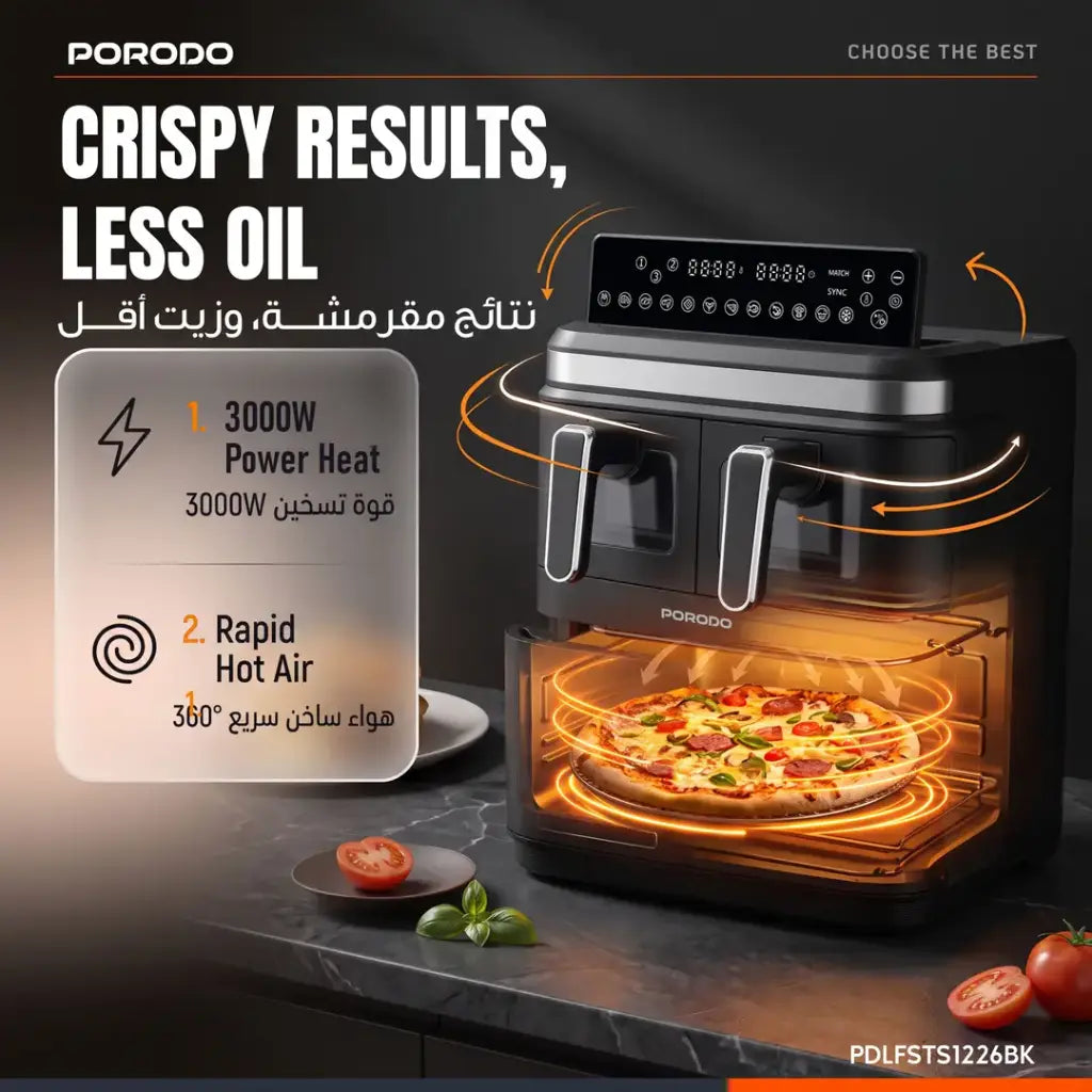 Porodo Lifestyle Crispio Triple Basket Non-Stick Air Fryer - W Stooore
