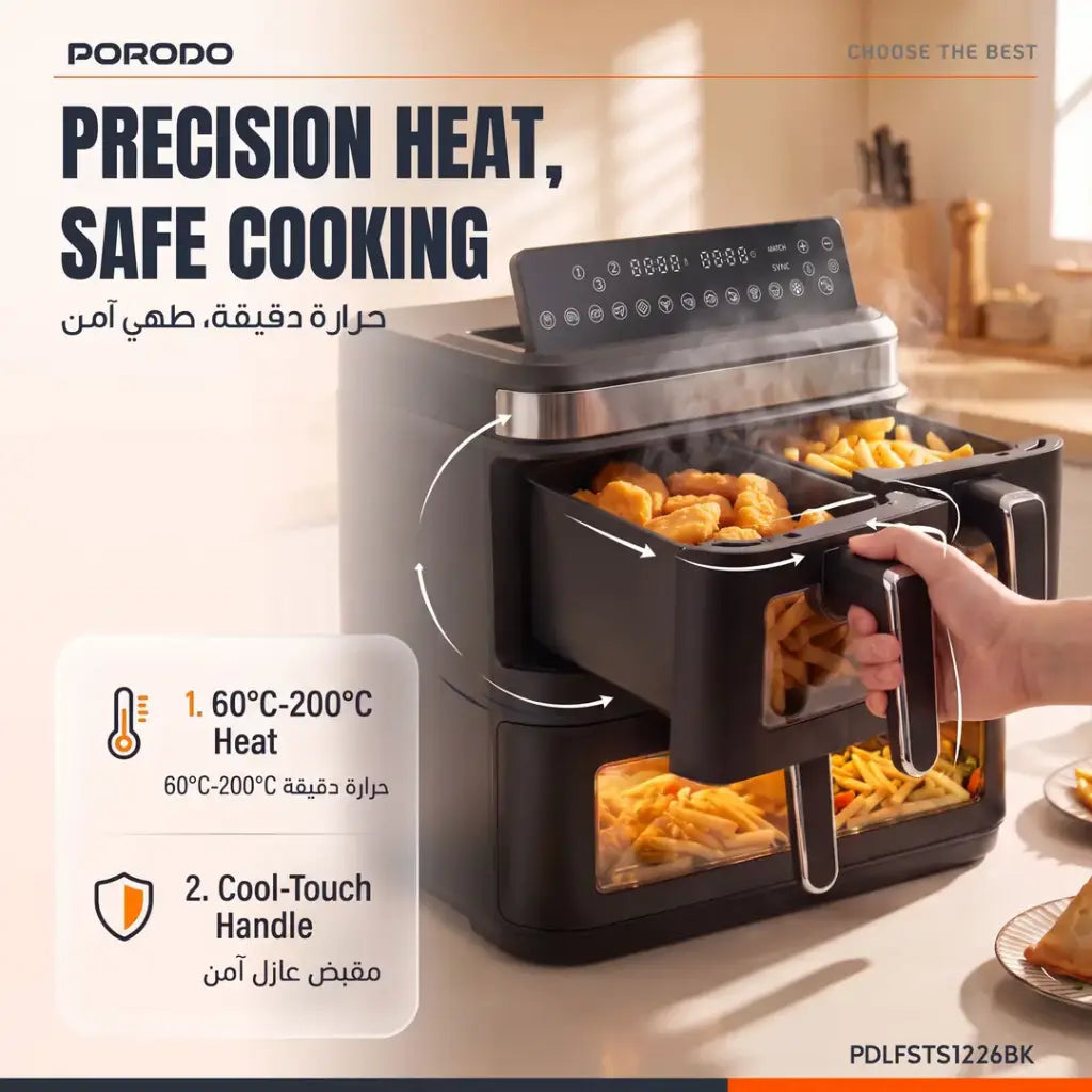 Porodo Lifestyle Crispio Triple Basket Non-Stick Air Fryer - W Stooore
