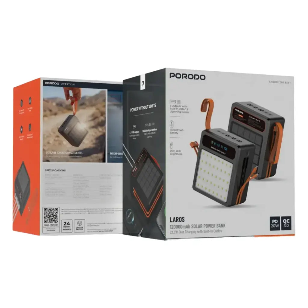 Porodo LAROS 120000mAh Solar Power Bank - W Stooore