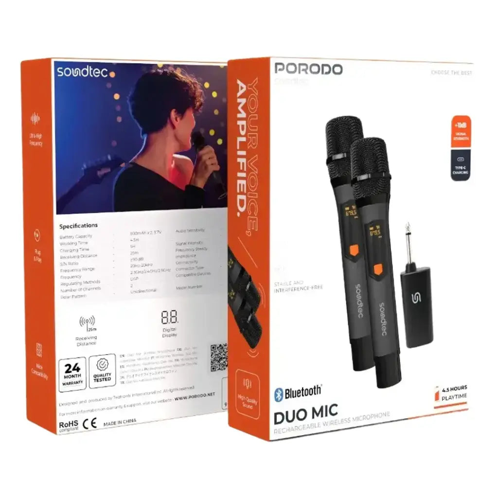 Porodo Soundtec Duo Mic Aluminum Rechargeable Wireless Microphone - W Stooore