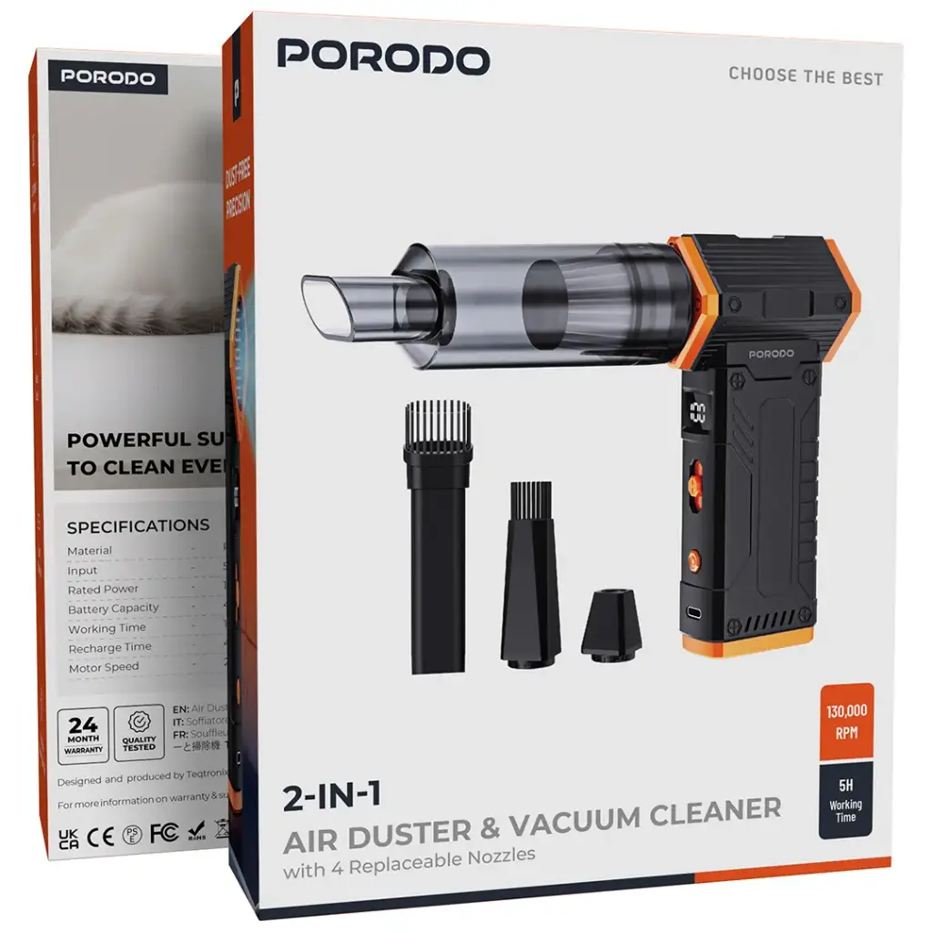 Porodo 2-In-1 Air Duster & Vacuum Cleaner with 4 Replaceable Nozzle - W Stooore