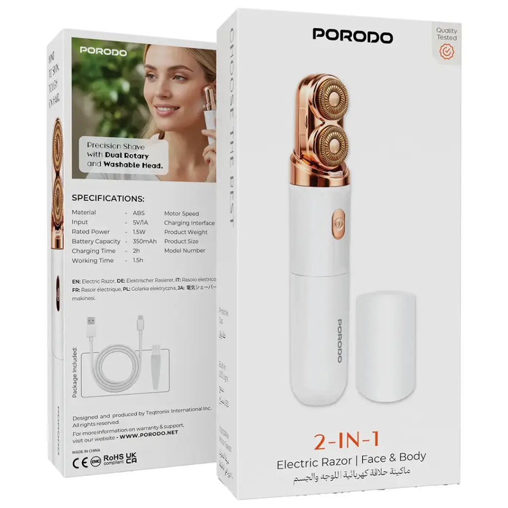Porodo 2-In-1 Electric Razor | Face & Body - W Stooore