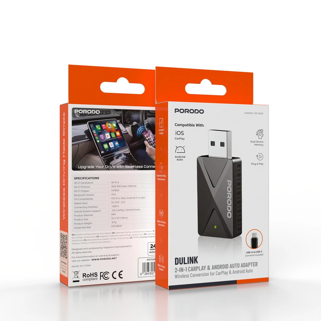 Porodo DULINK 2-in-1 CarPlay & Android Auto Adapter - W Stooore