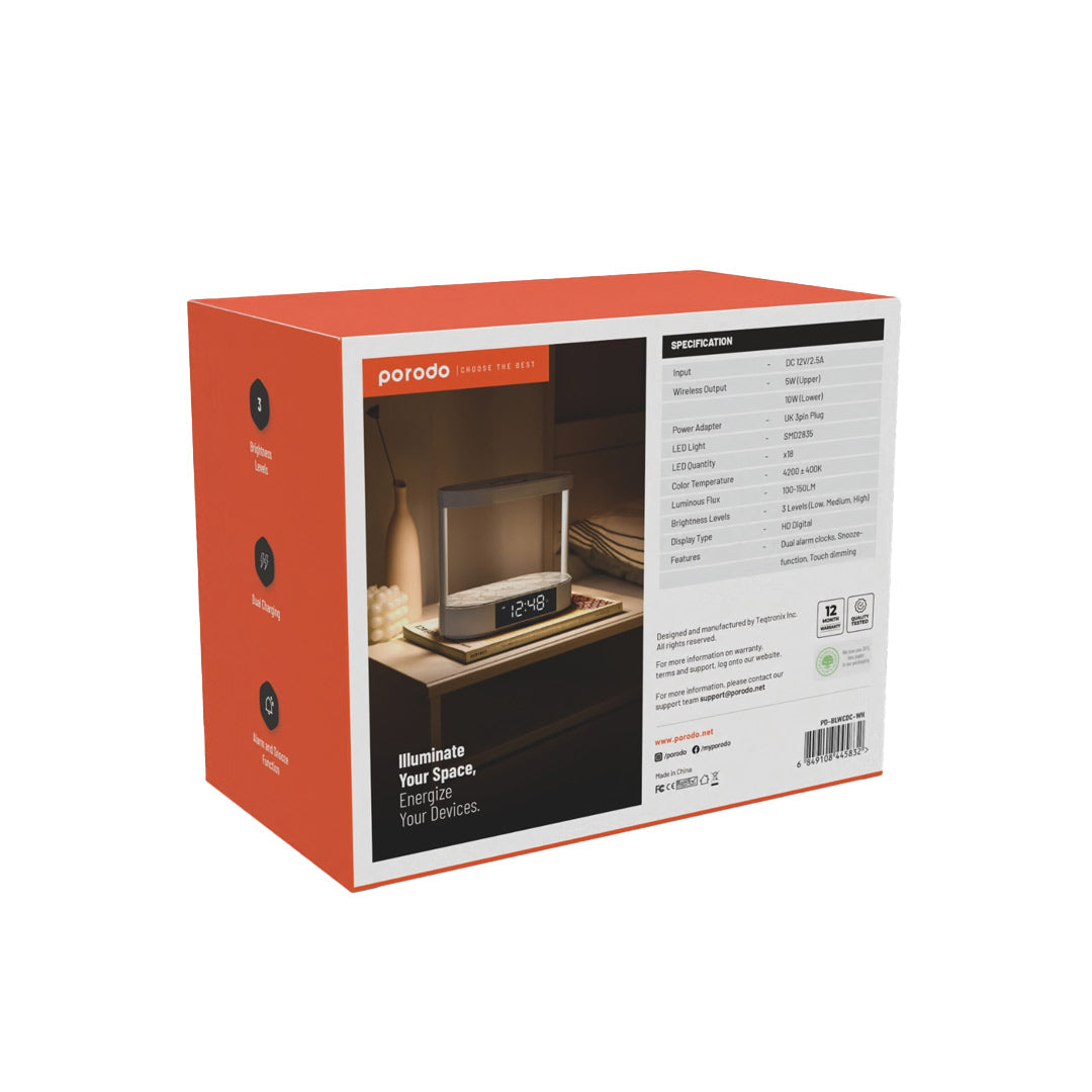 Porodo Bedside Lamp Wireless Charging & Digital Clock - W Stooore