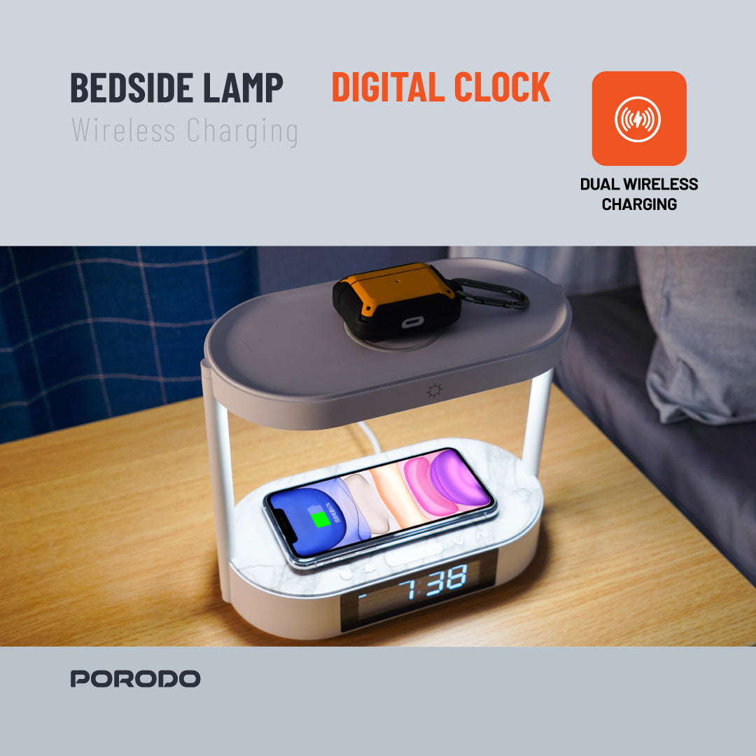 Porodo Bedside Lamp Wireless Charging & Digital Clock - W Stooore
