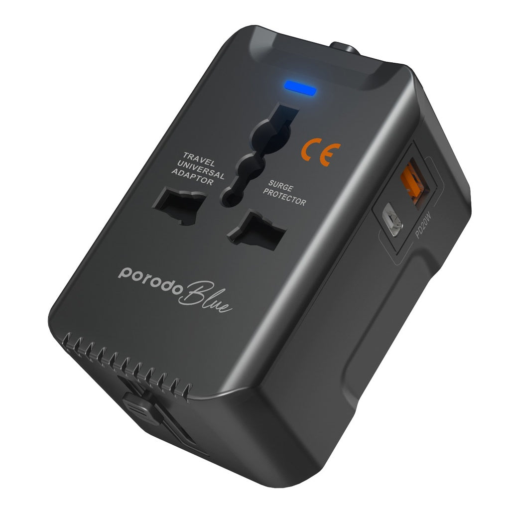 Porodo Dual Port Universal Fast Charger Eu | Us | Uk | Au - Black